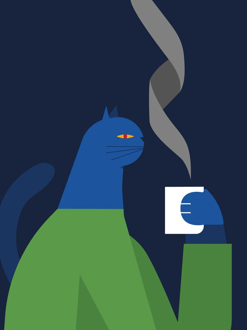 Blaue Katze mit Tasse – Motivansicht